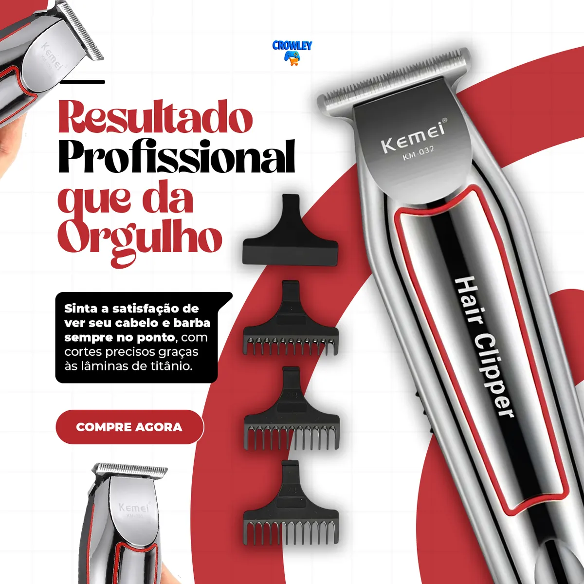 Maquina Acabamento Cortar Cabelo Barba E Pelos Kemei 032 — imagem 2