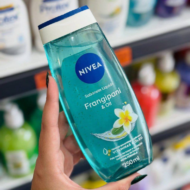 NIVEA Sabonete Líquido Frangipani & Oil 250ml, Limpeza Corporal, Pele Macia, Óleos e Vitaminas, Equilíbrio com o pH, Sensação Refrescante