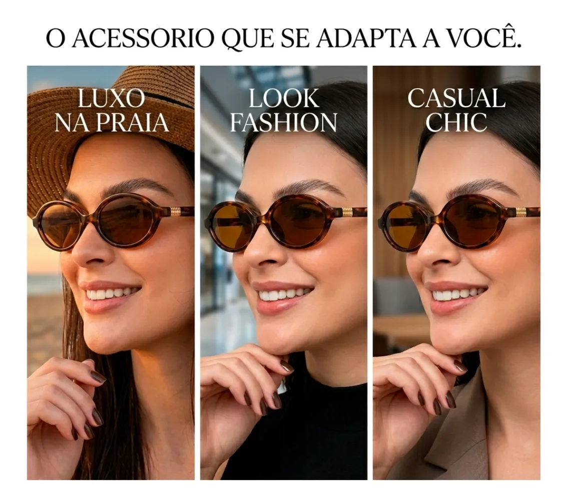 Óculos De Sol Feminino Oval Retrô Blogueira Vintage Verão