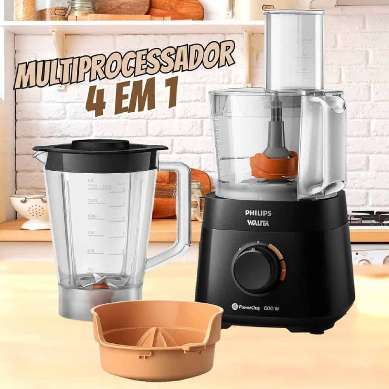 Multiprocessador PowerChop 600 Plus, Philips Walita, 4 em 1, Preto 600W, 220v - RI7300/92