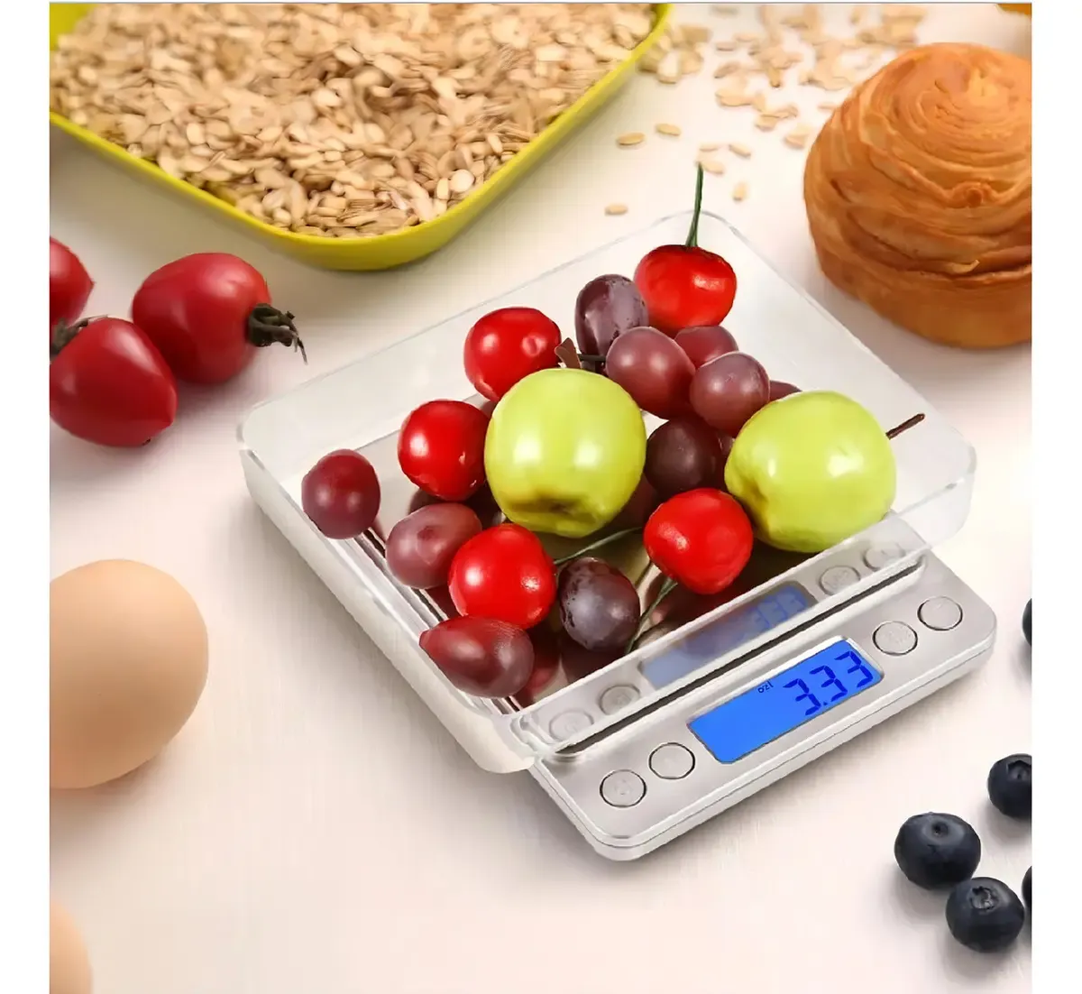 Mini Balança Digital De Cozinha Alta Precisão 0,1g Até 2000g Cor Prateado