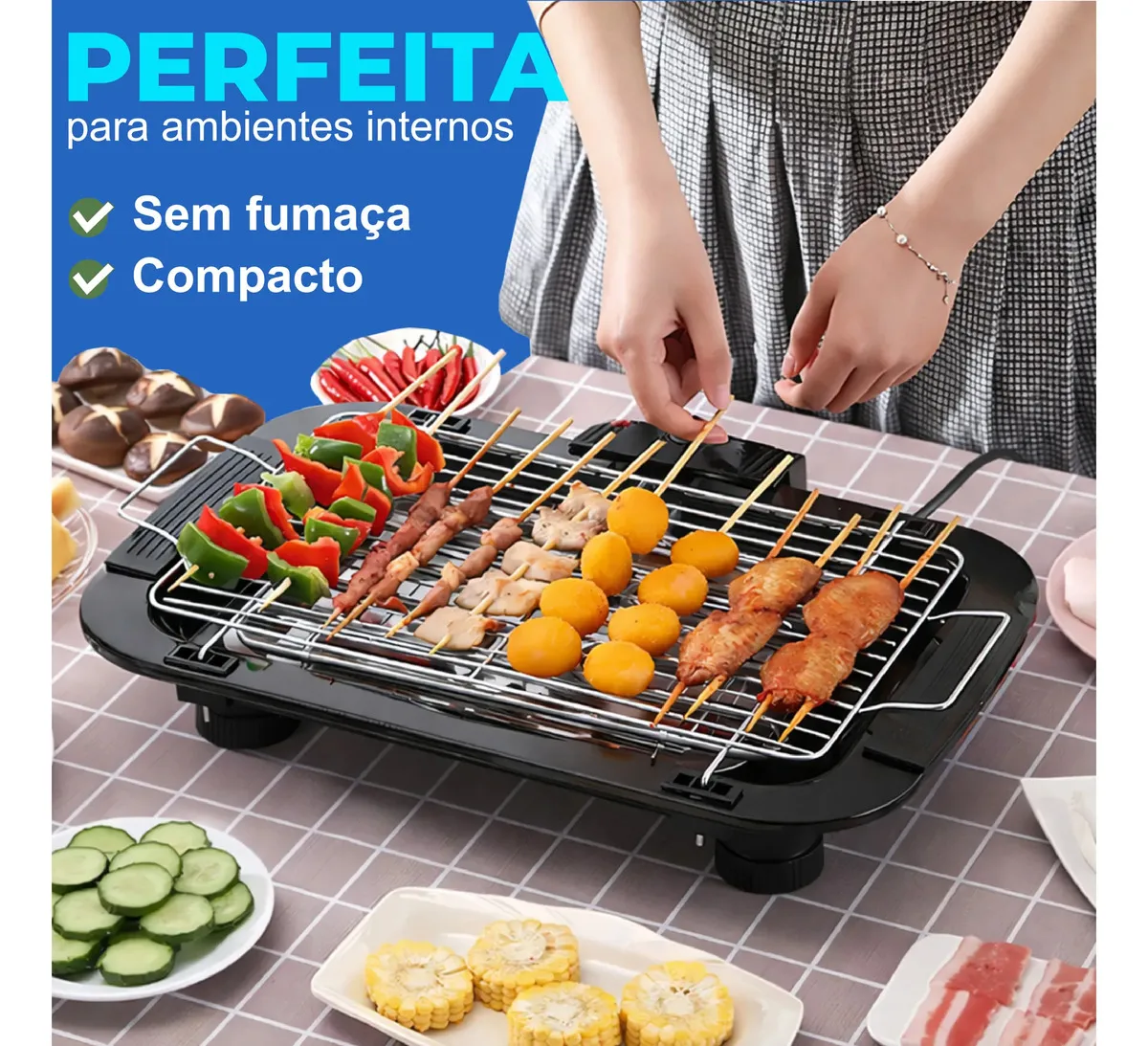 Churrasqueira Elétrica Tamanho Grande Steak Grill Sem Fumaça Para Apartamento 110v Preto - Aero Home