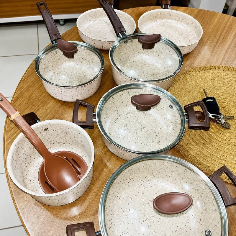 Jogo De Panelas Antiaderente 10 Peças Teflon bianco Cor Bianco