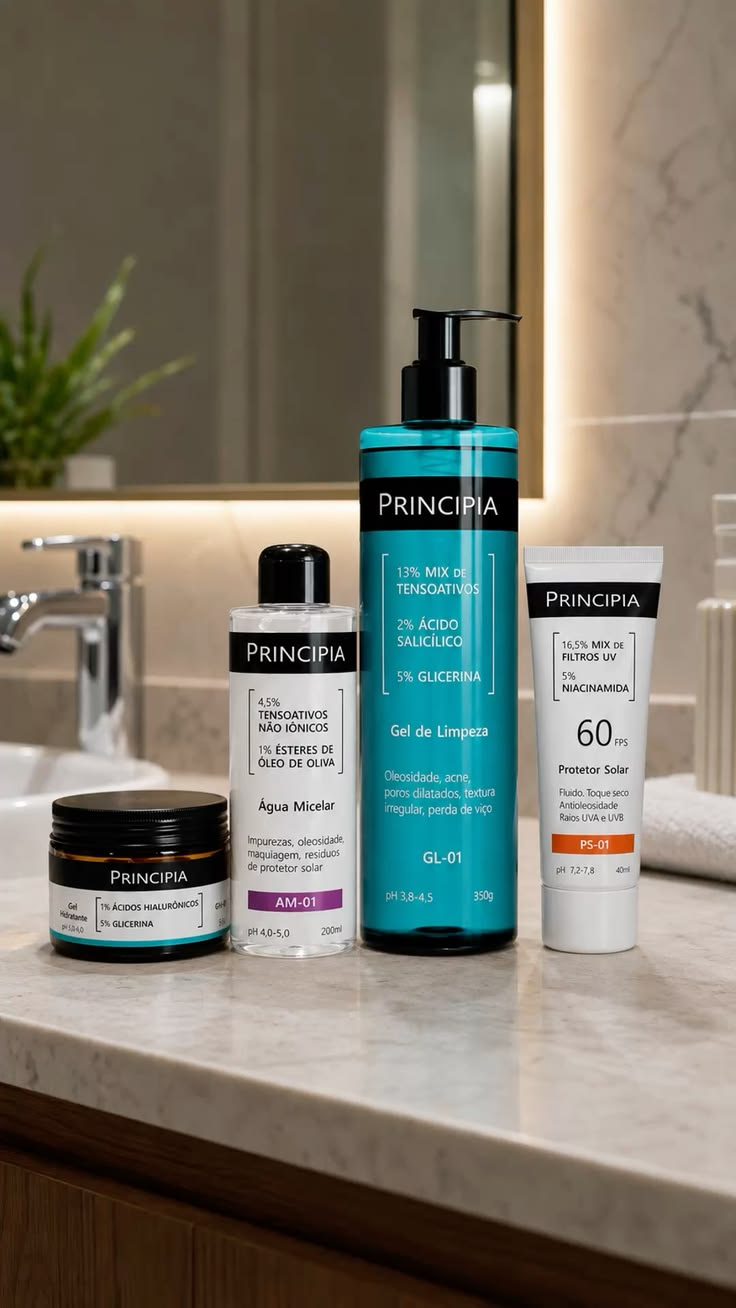 Principia Kit Limpeza e Hidratação c/ Gel de Limpeza GL-01 + Água Micelar AM-01 + Gel GH-01 + Protetor PS01 FPS 60 | Shopee Brasil