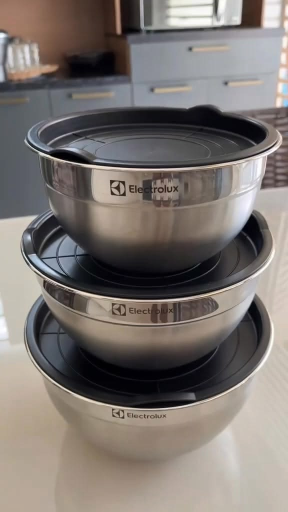 Electrolux Kit Bowls Tigelas em Inox com Tampa Plástica 3 Unidades Utensílios Domésticos de Cozinha