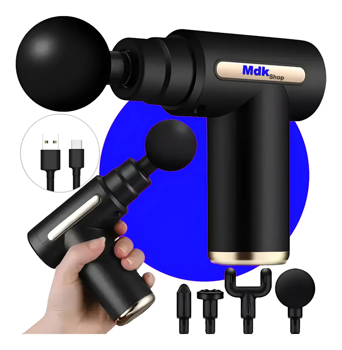 Massageadora Elétrica Profissional Muscular Portátil Aparelho Fisioterapia Corporal, 6 Velocidades 4 Cabeças De Massagem - Micgeek