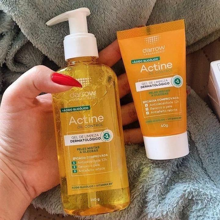 Darrow Actine Oil Control Kit Gel de Limpeza Dermatológico Facial com Ácido Glicólico e Vitamina B5 que Controla Oleosidade sem efeito rebote, Renova a Pele e Reduz Poros, 140g + 40g