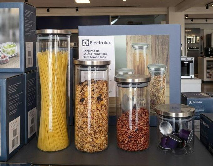 Electrolux Kit 4 Potes Herméticos de Vidro e Tampa Inox com Vedação, Porta Mantimentos e Alimentos