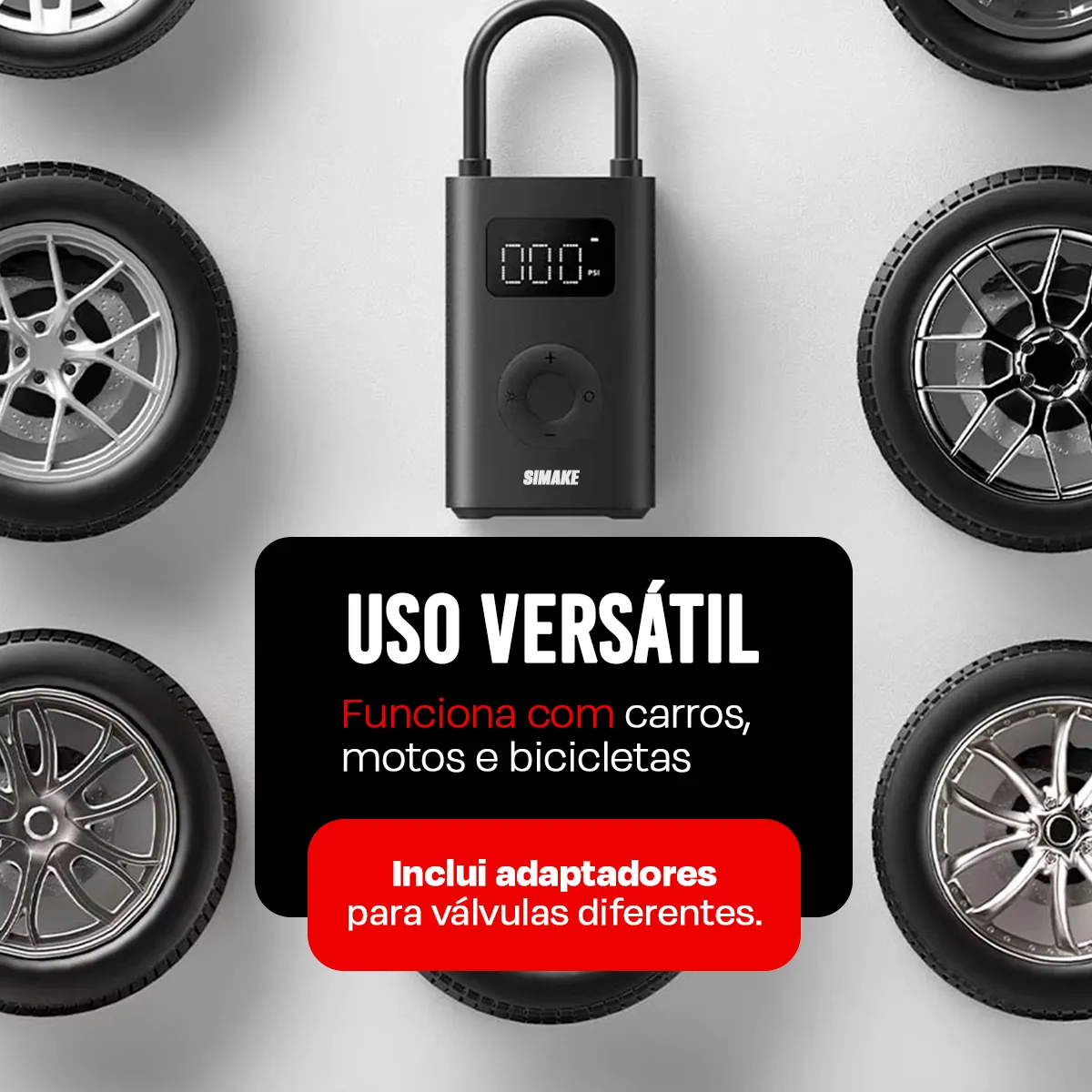 Mini Compressor Digital Simake Bomba De Ar Encher Pneus Portátil Para Carro Bicicleta Motocicletas Colchão Preto Com Calibrador Cor Preto