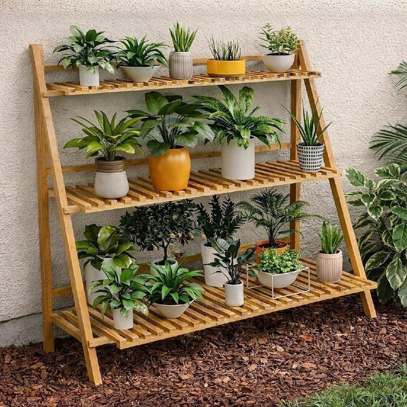 Estante Para Vasos De Plantas, Floreira De Madeira, Dobrável