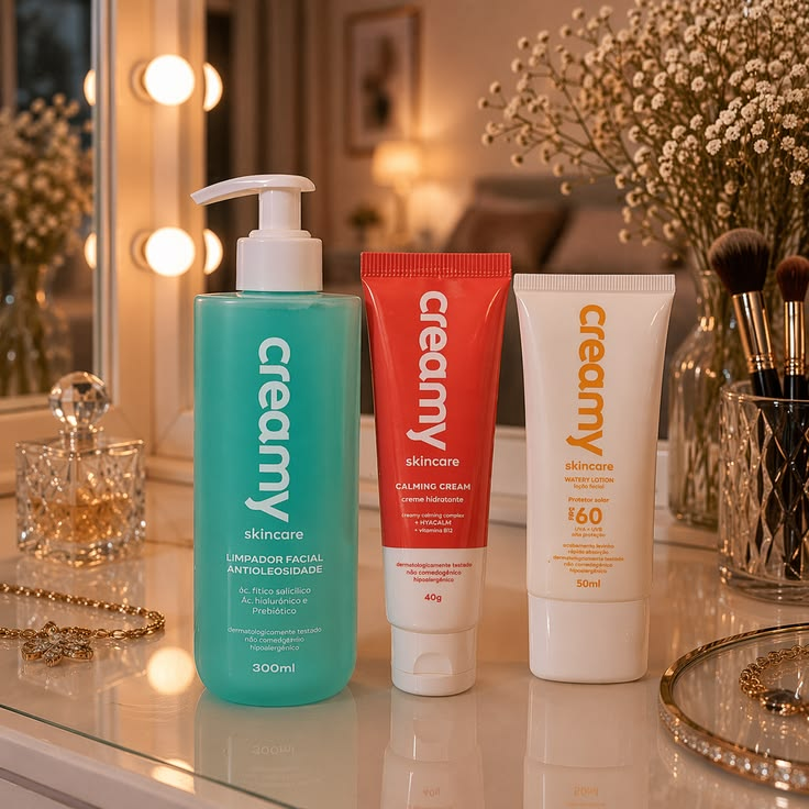 Kit Pele Oleosa Rotina Creamy Skincare 3 Produtos