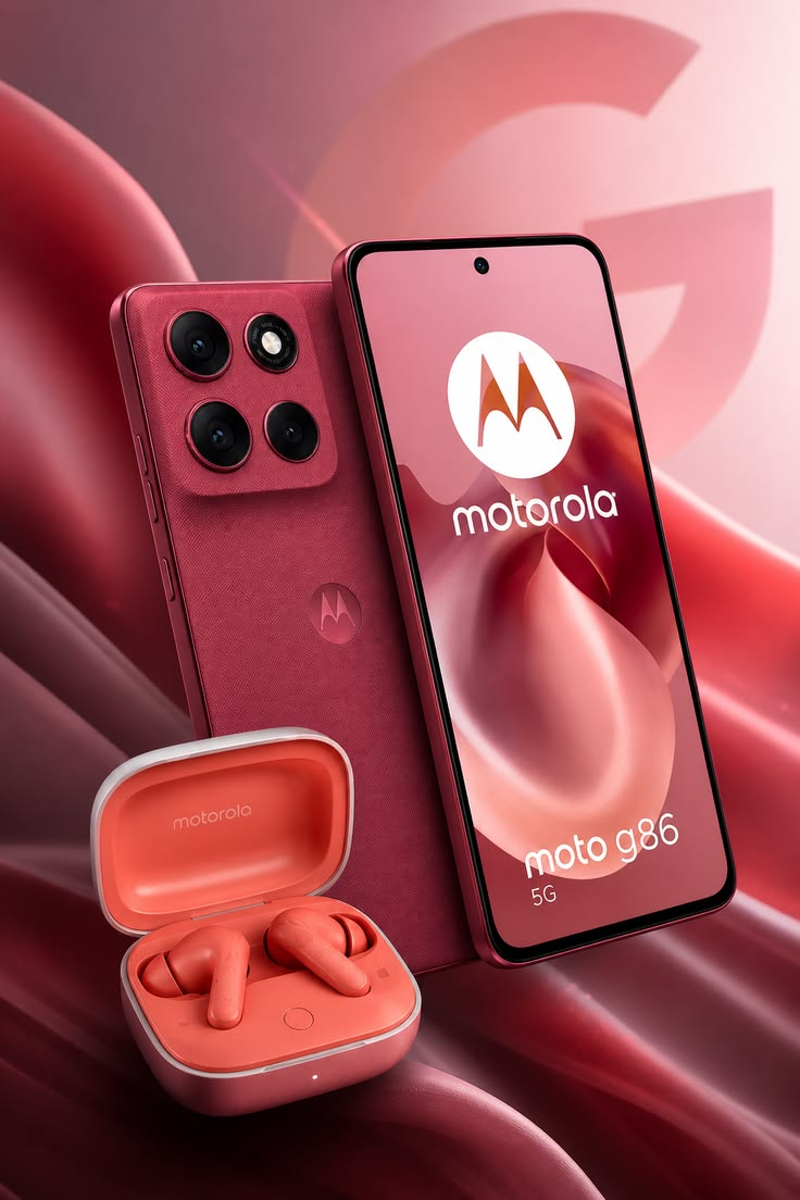 Smartphone Motorola Moto g86 5G Vermelho + Fone Bluetooth Buds - 256GB 24GB (8GB RAM+16GB Ram Boost) Tela 1.5K pOLED, 50MP Sony camera OIS Moto AI, videos em 4K, IP68 + IP69