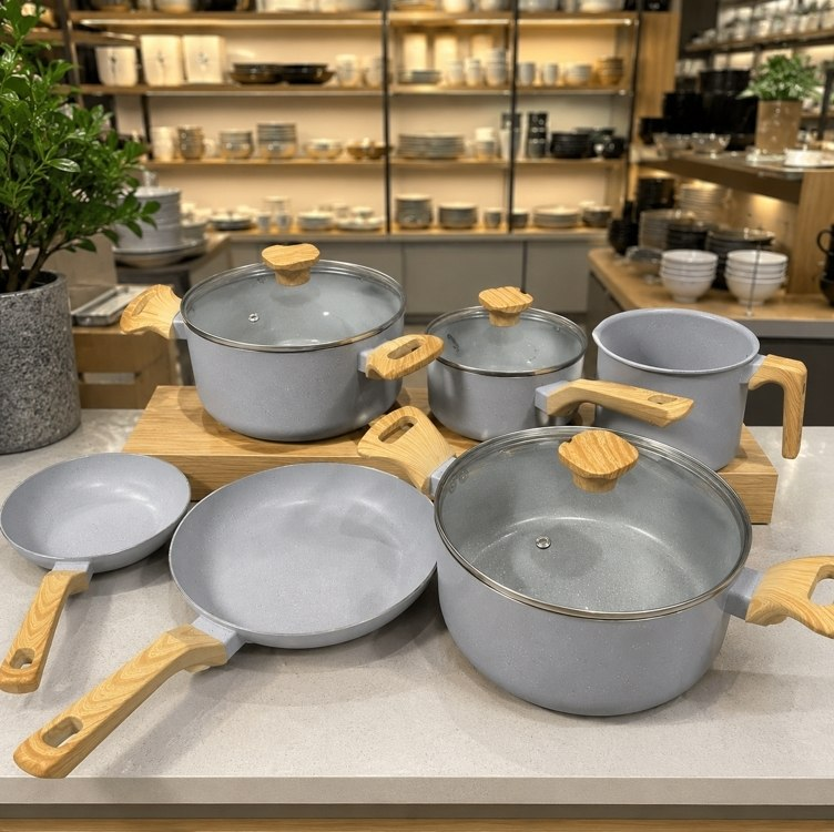 Conjunto de 6 Panelas Cerâmica Pratic Cook Indução Kit Antiaderente Soft Touch Mimo Style Cinza