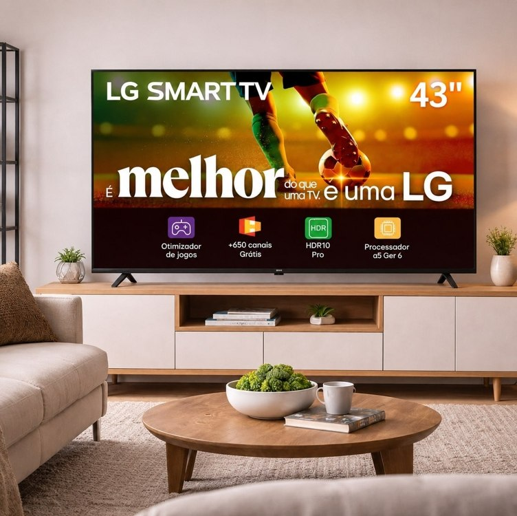 Smart TV 43" LG Full HD 43LR6700 Processador α5 Ger6 AI Alexa integrado LG Channels webOS 23 compatível com Controle Smart Magic