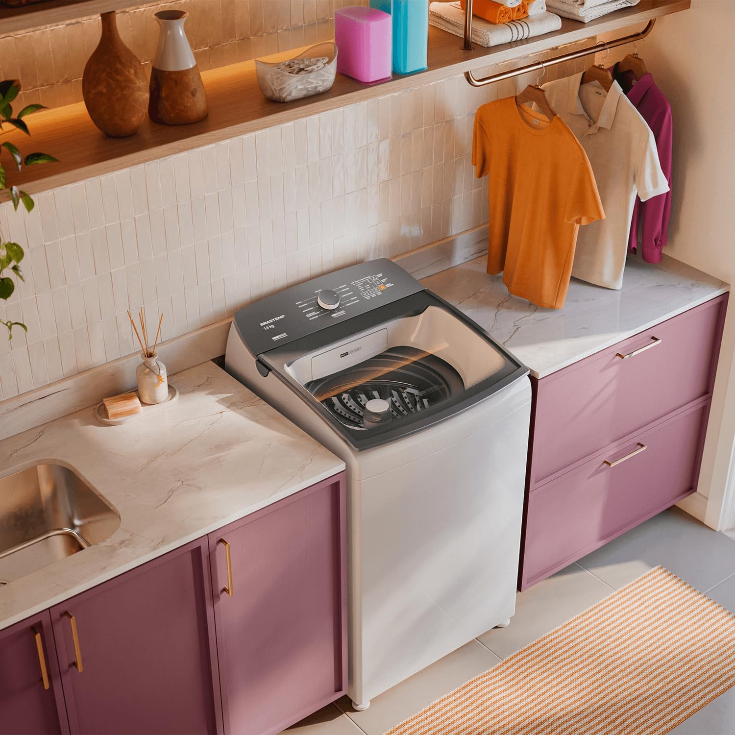 Máquina de Lavar Brastemp 14kg com Smart Sensor, Função Reduzir Tempo Branca BWJ14AB