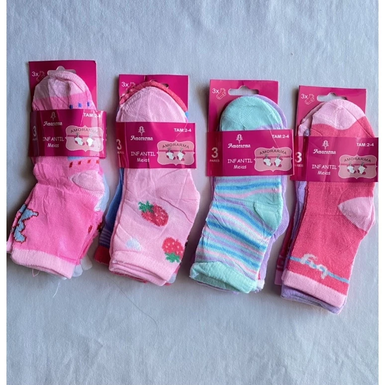 Kit 12 Pares Meias Infantil feminino | Shopee Brasil