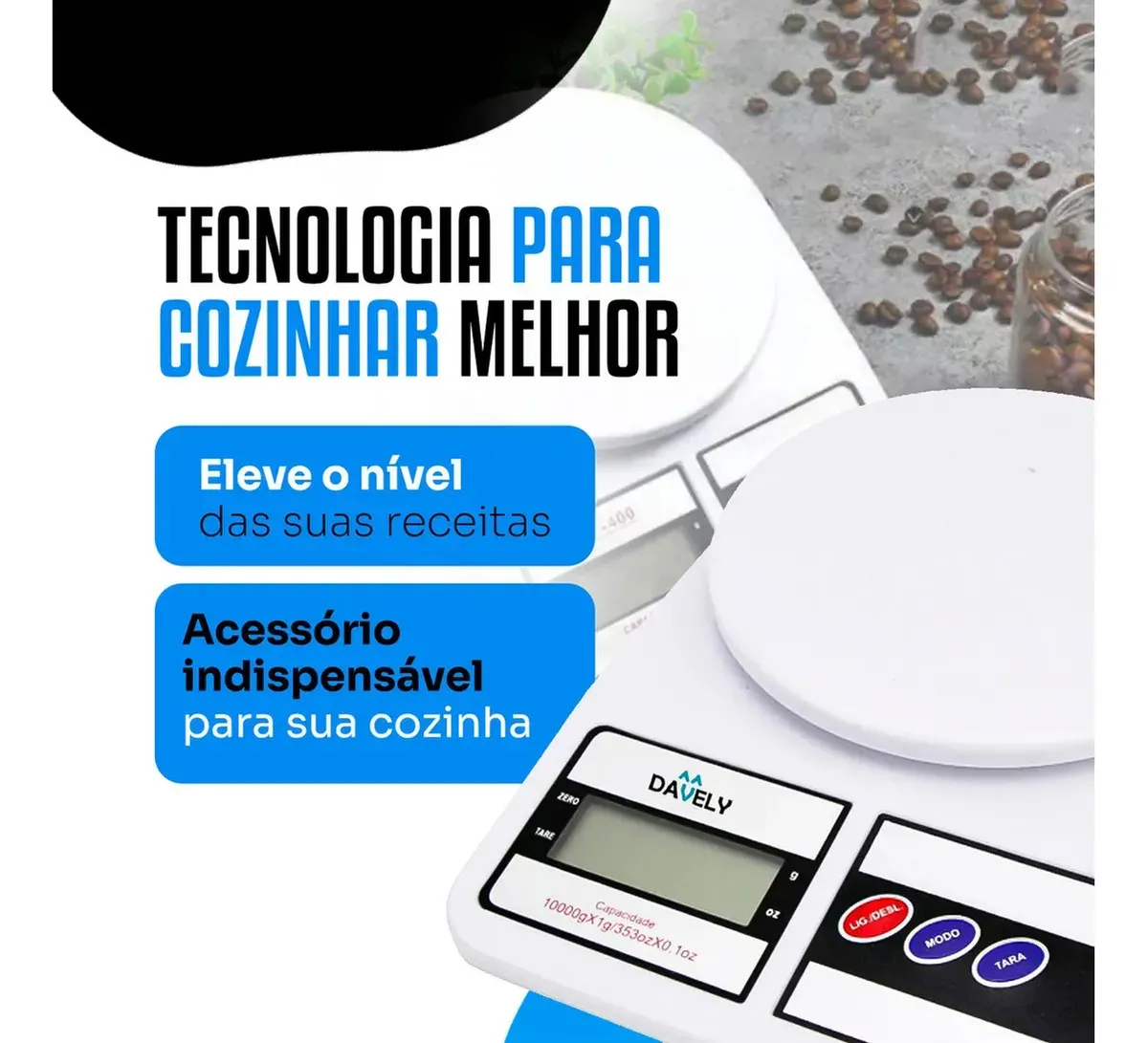 Balança Digital De Precisão 10kg Davely Cook Cozinha Para Uso Domestico E Profissional Fitness Ideal Para Dietas Treinos Alimentos Confeitaria Nutrição Branco