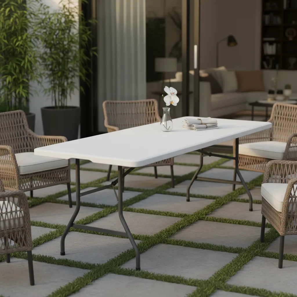 Mesa Dobrável Vira Maleta 1,80m Luxena Branca Alça Portátil