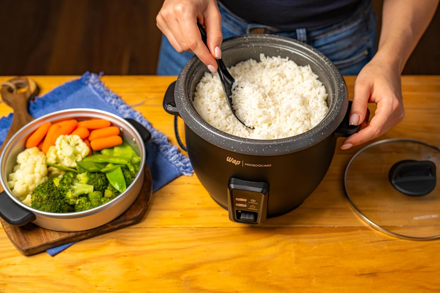 WAP Panela de Arroz Elétrica WRC1000 2 em 1, Suporte para Cozimento de Legumes à Vapor e Desligamento Automático 220V