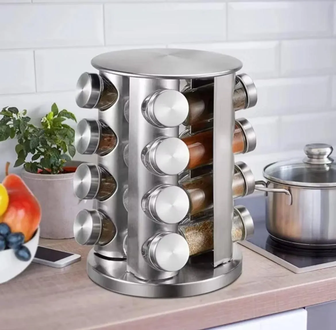 Porta Tempero Inox Redondo 16 Potes Giratório