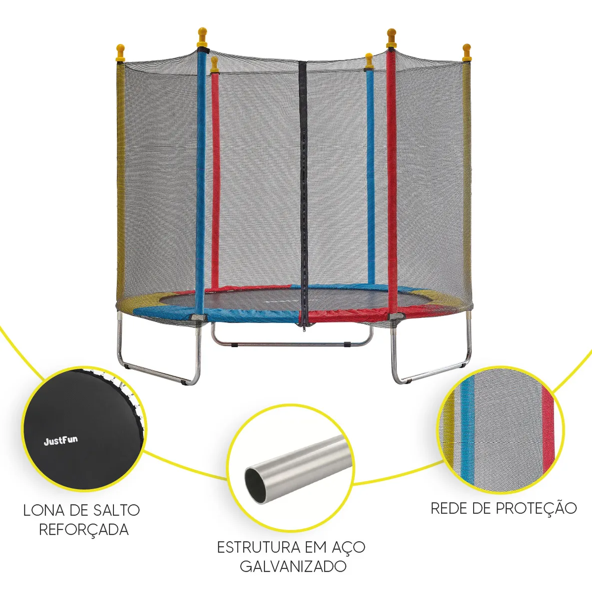 Cama Elástica Infantil Justfun 1,8 m Colorida com Rede de Proteção para 100 kg
