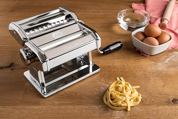 MARCATO Feito na Itália Atlas 150 Classic Manual Massa Machine, aço cromado. Faz lasanha, fettuccine e tagliolini.