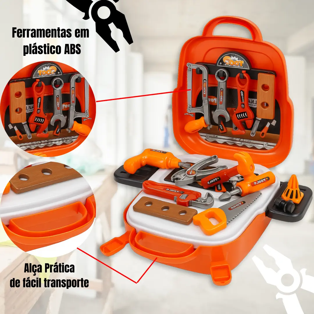 Maleta De Ferramentas Infantil Ligeiro 22 Peças Brinquedo Monta Arruma