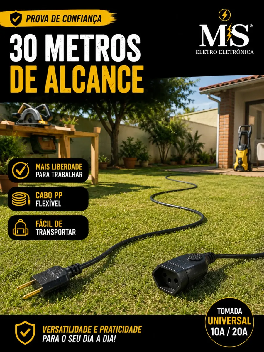 Extensão Elétrica 30 Metros Reforçada 10a/20a Obra Profissional Ms Eletro Eletrônica