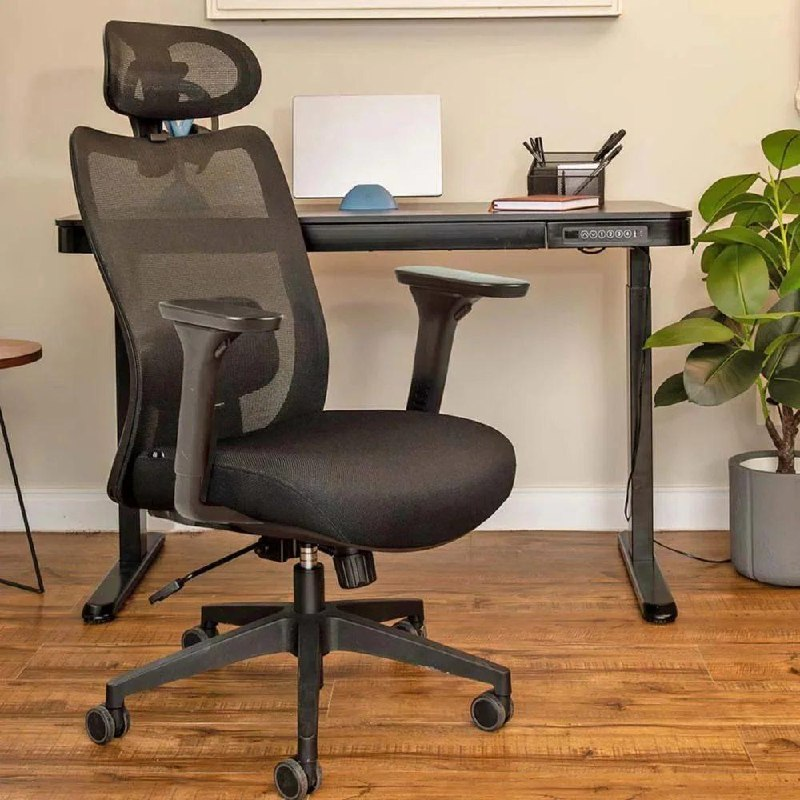 Cadeira de Escritorio Ergonômica Astra Preta com Apoio Lombar e Cabeça, Encosto Ajustável, Mesh Respirável