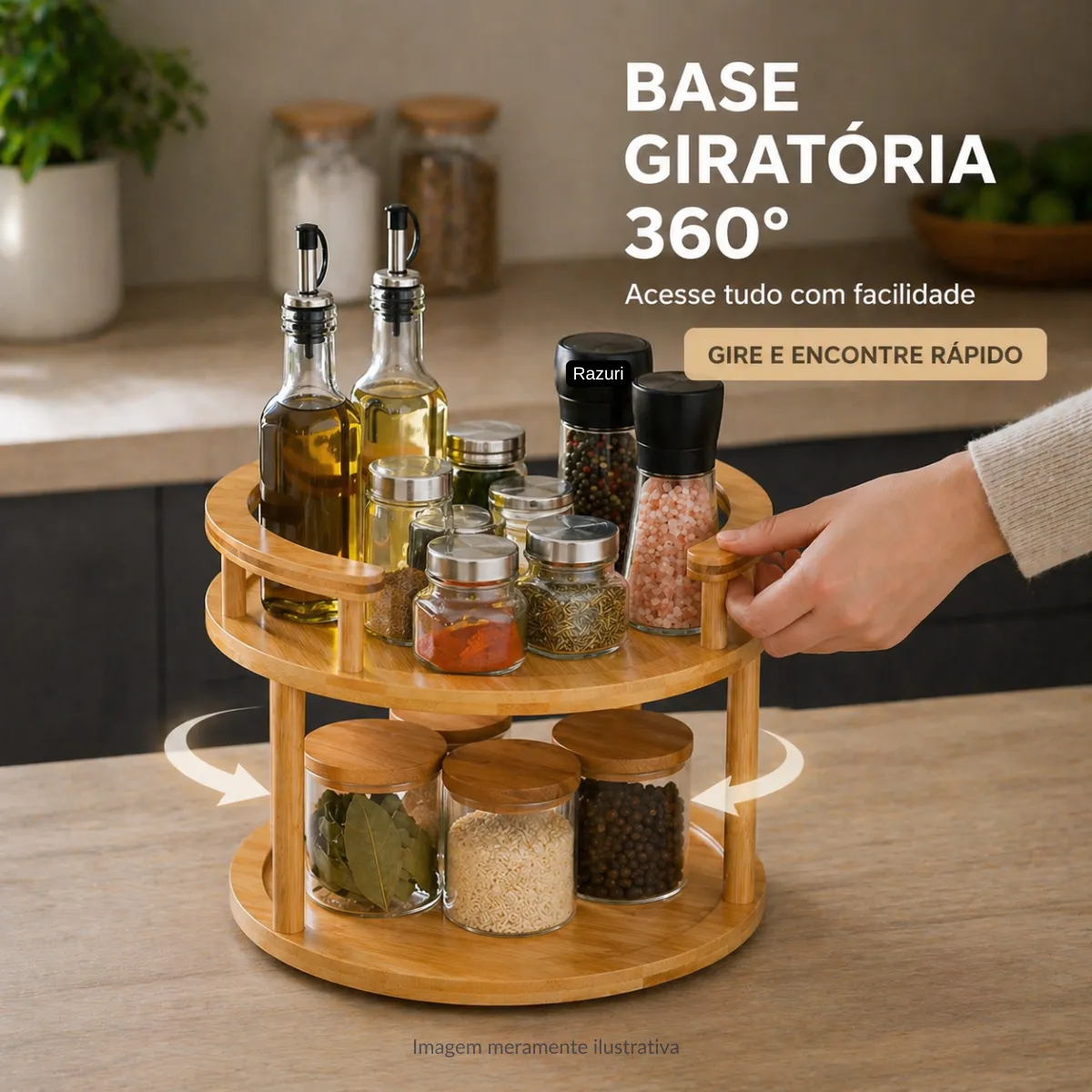 Organizador Giratório 2 Andares Suporte Bambu Cozinha Casa