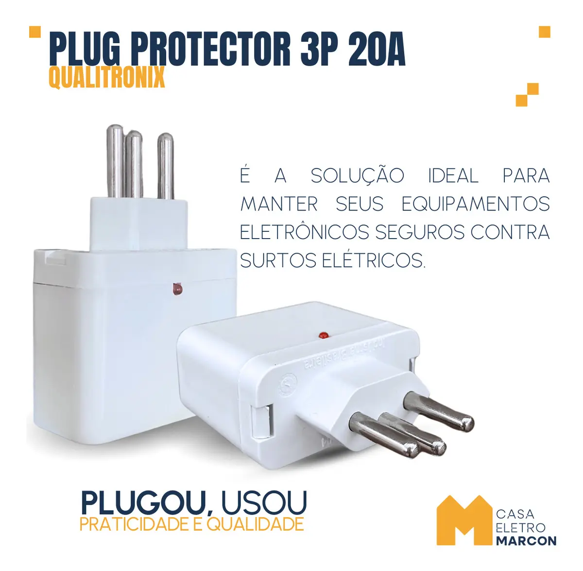 Protetor Elétrico Qualitronix 20a Bivolt Com Led 3 Pinos Dps Classe Iii Branco