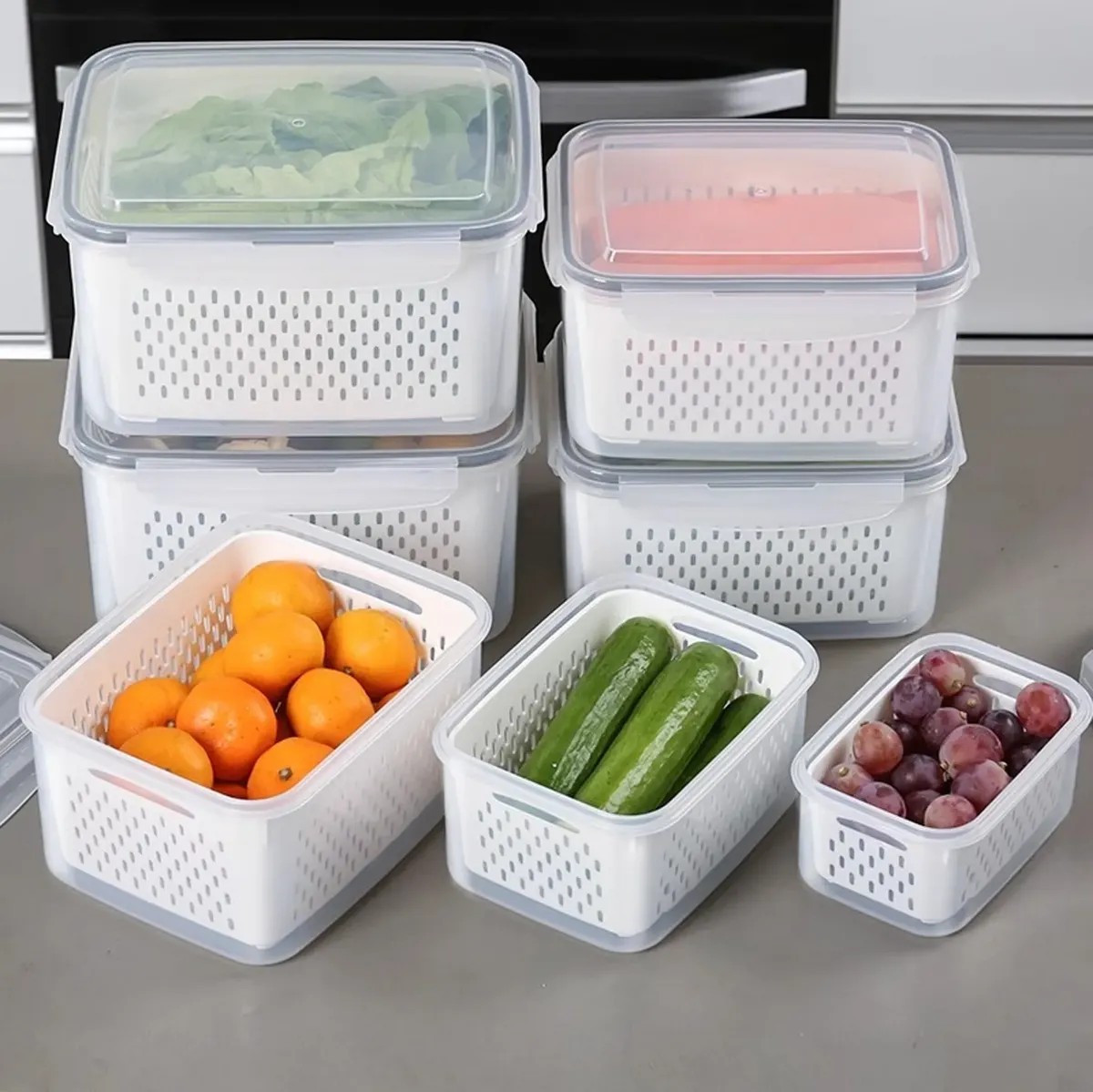 Kit 3 Organizadores Geladeira Alimentos Vegetais Com Tampas