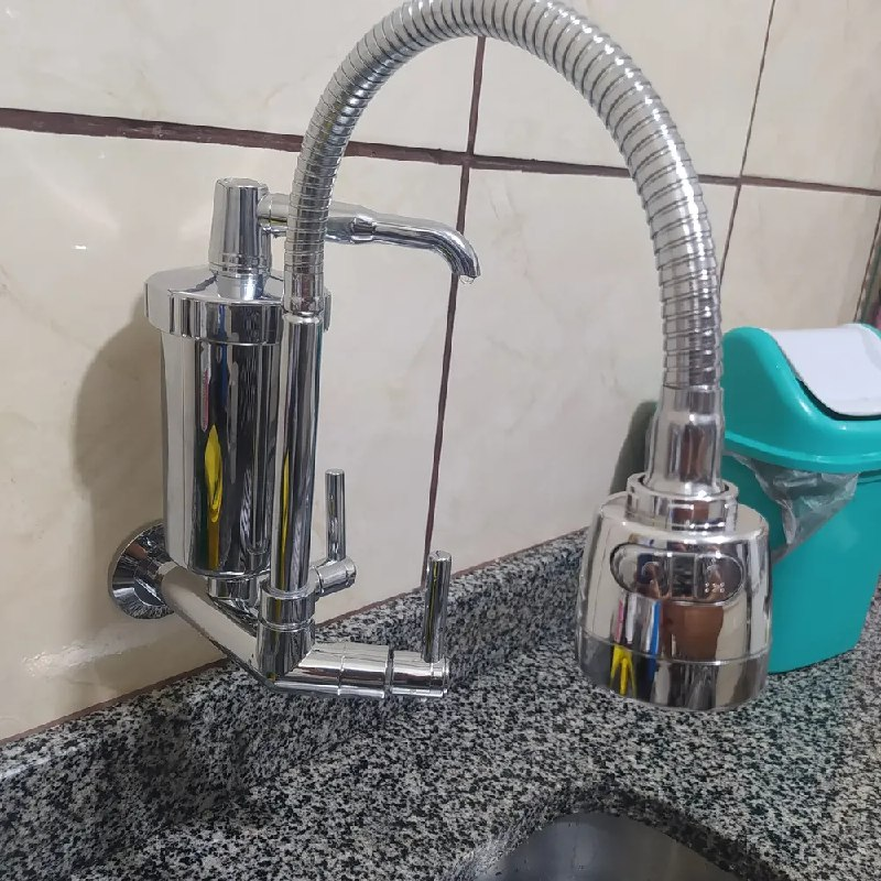 Torneira Com Filtro Com Purificador de Agua Gourmet Tubo Flexível e Bica Movel De 1/4 Volta Cromada A Mais Vendida Cromado Brilhante