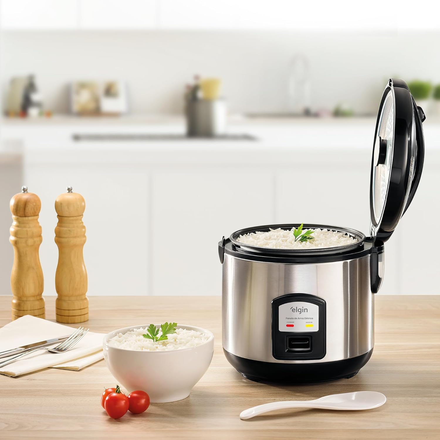 Panela de Arroz Elétrica Gran Rizzo 700W Elgin Antiaderente 10 Xícaras 110V com acessórios