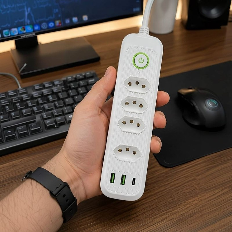 Extensão 5 Tomadas E 2 Usb 1 Pd Led Bivolt Power 110v/220v