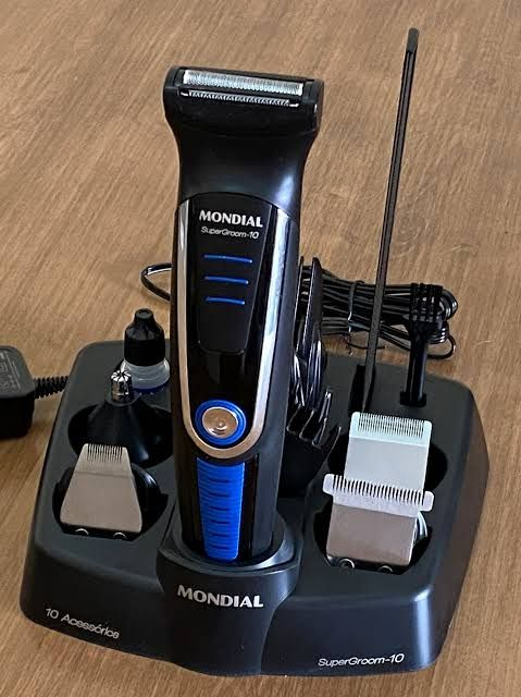 Aparador de Pelos Super Groom 10 BG-03 Mondial 6W Bivolt Preto e Azul - Aparador de Pelos, Barba e Cabelo - Magazine Promosam