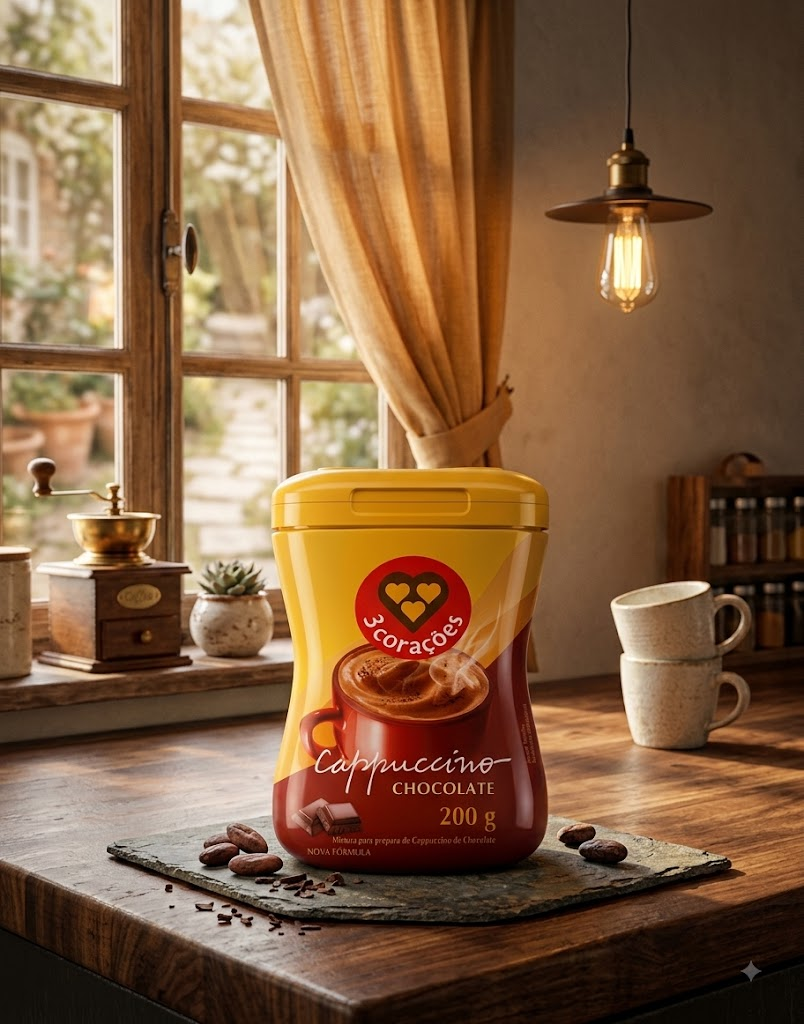 3 Corações Cappuccino Sabor Chocolate, 200g