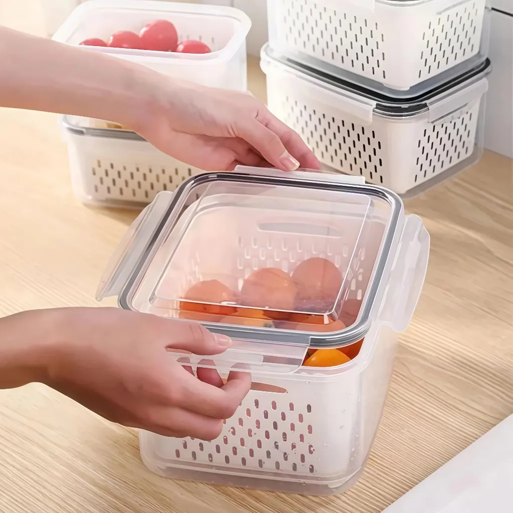Kit 3 Organizadores Geladeira Alimentos Vegetais Com Tampas