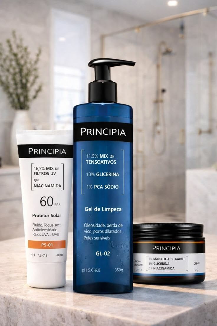 Principia Kit Peles Sensíveis c/ Gel de Limpeza Gl-02 + Creme Hidratante CH-01 + Protetor Solar PS-01 FPS 60 | Shopee Brasil