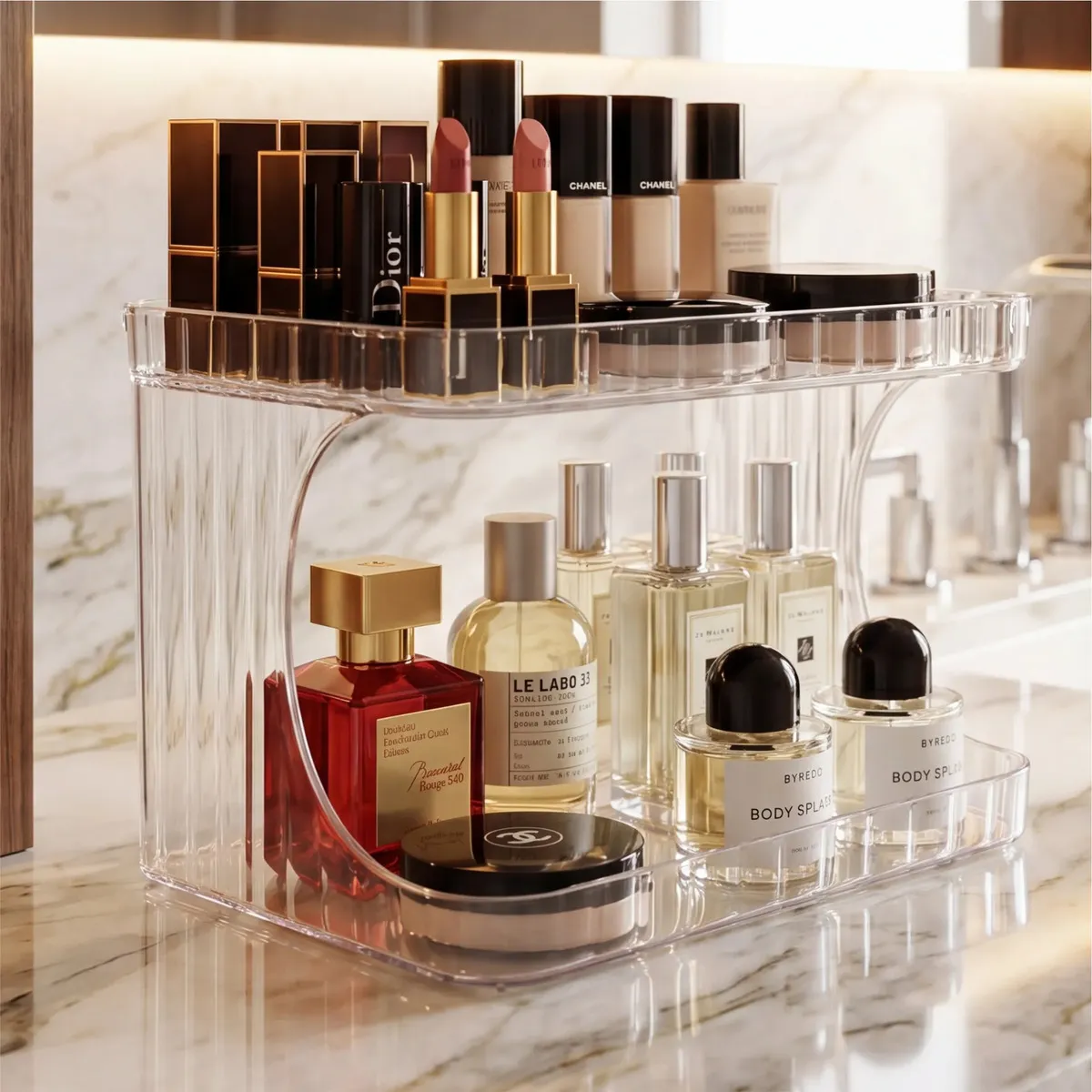 Organizador Porta Maquiagem 2 Andares Cosméticos Kaziva Transparente