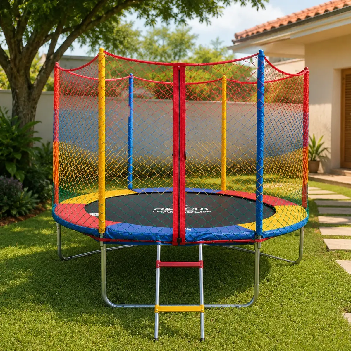 Cama Elástica Infantil Justfun 1,8 m Colorida com Rede de Proteção para 100 kg