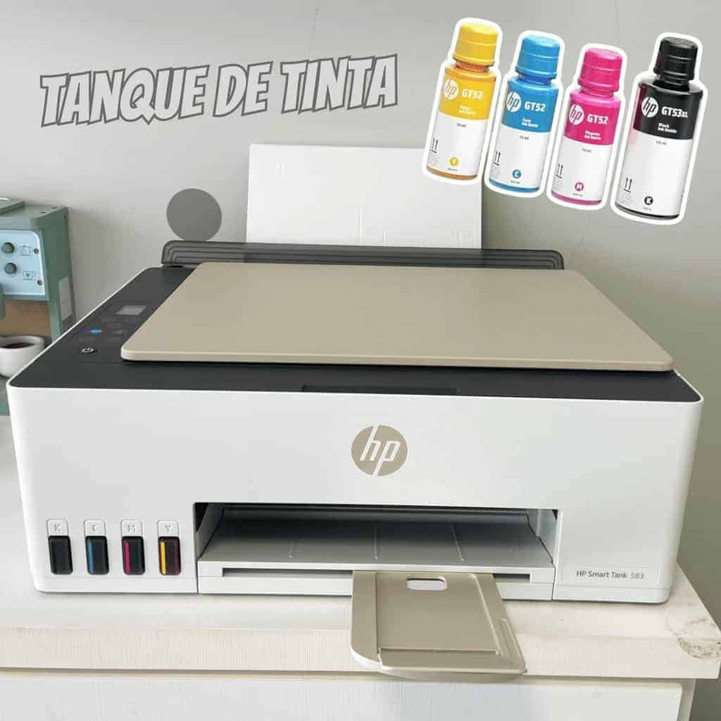 Impressora Multifuncional HP Smart Tank 583 Tanque de Tinta Colorida Wi-Fi com autorreparo, USB - Impressora, Copiadora e Scanner Cor: Branco (4A8D8A)