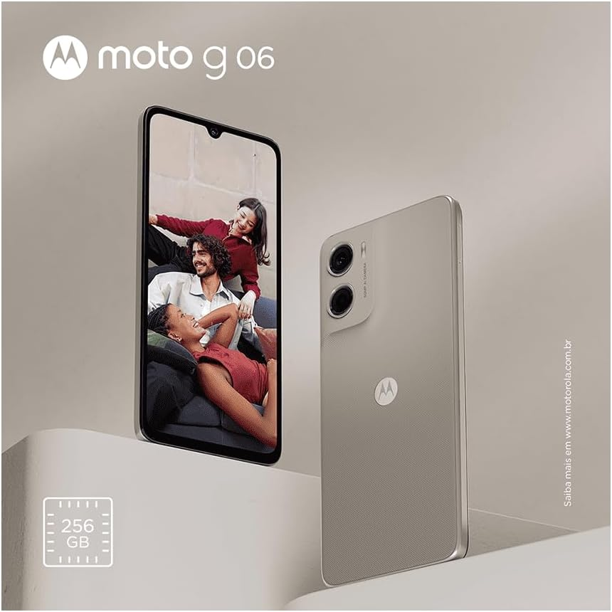 Smartphone Motorola Moto g06-256GB 12GB (4GB RAM + 8GB Ram Boost) e Camera 50MP com AI Bateria de 5200 mAh Tela 6.9" - Bege