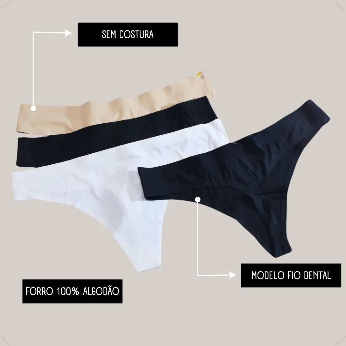 Kit 7 Calcinhas Feminina Fio Sem Costura Não Marca