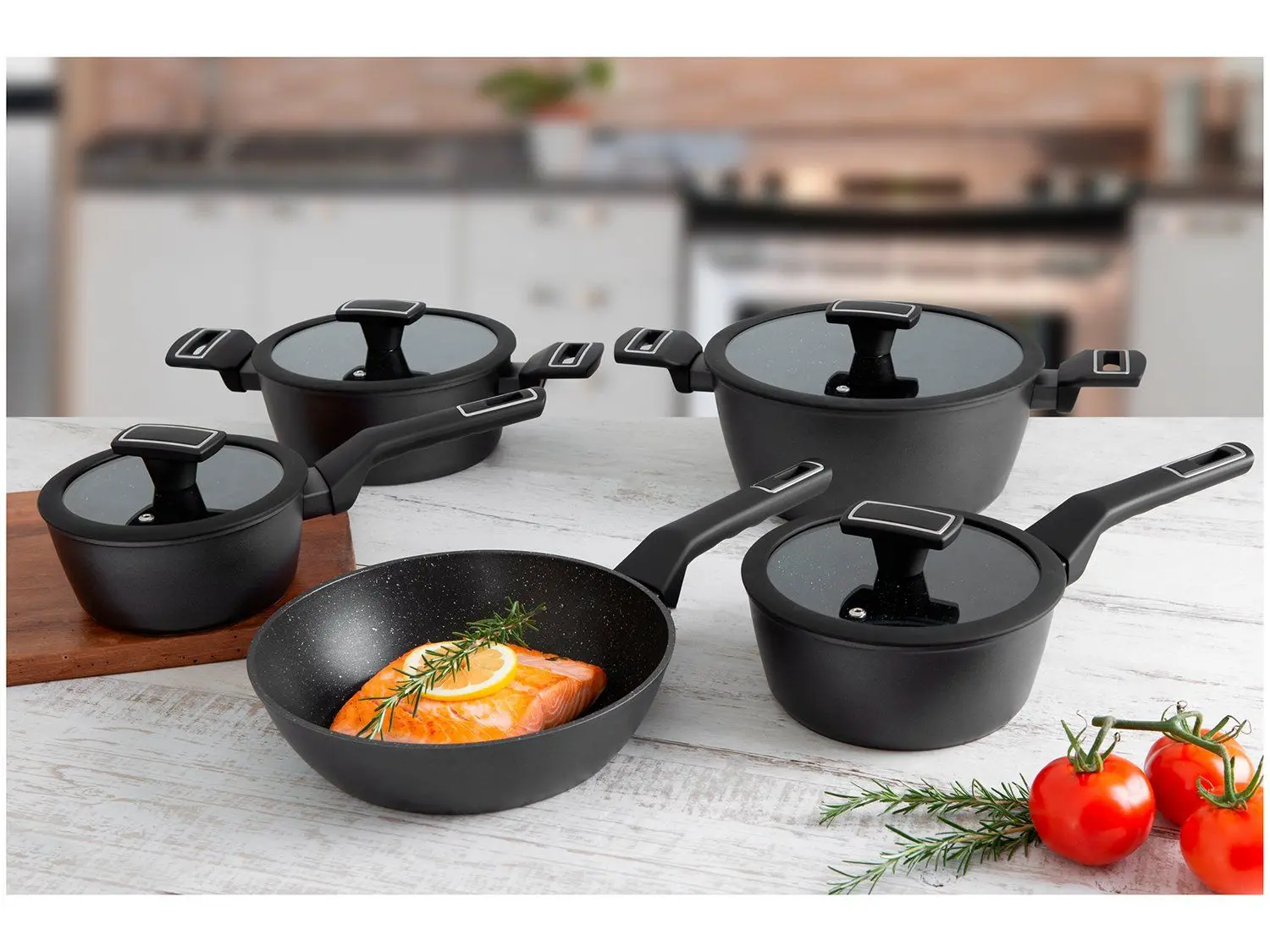 Jogo de Panelas Brinox Revestimento Cerâmico Preto 5 Peças Carbon Ceramic Life - Jogo de Panelas - Magazine Promosam