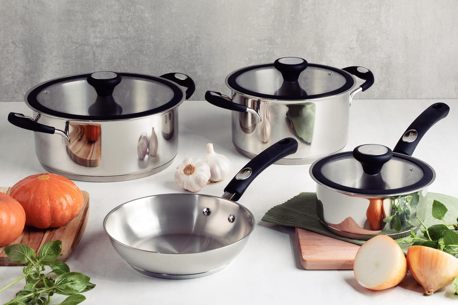Jogo de Panelas Tramontina Solar Silicone em Aço Inox 4 Peças
