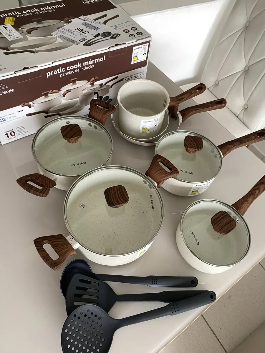 Jogo De Panelas Com 10 Peças Mimo Style Pratic Cook Mármol Cor Branco