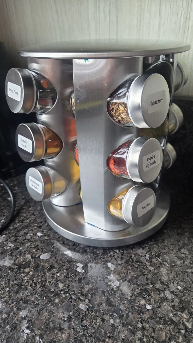 Kit Porta Condimentos Vitrex 8 Potes Em Vidro Preto Com Base Giratória