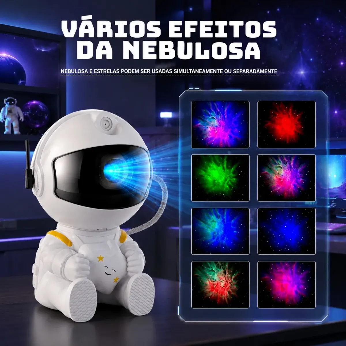 Mini Astronauta Projetor Estrelas Galáxia Luminária Noturna